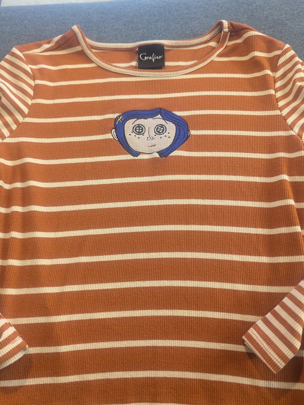 Coraline Orange & White Striped Long Sleeve Top NWOT